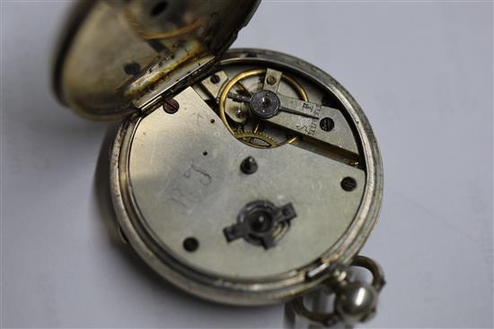 An Edwardian silver pocket watch, retailed by Yabsley, London, on a silver albert and two other pocket watches